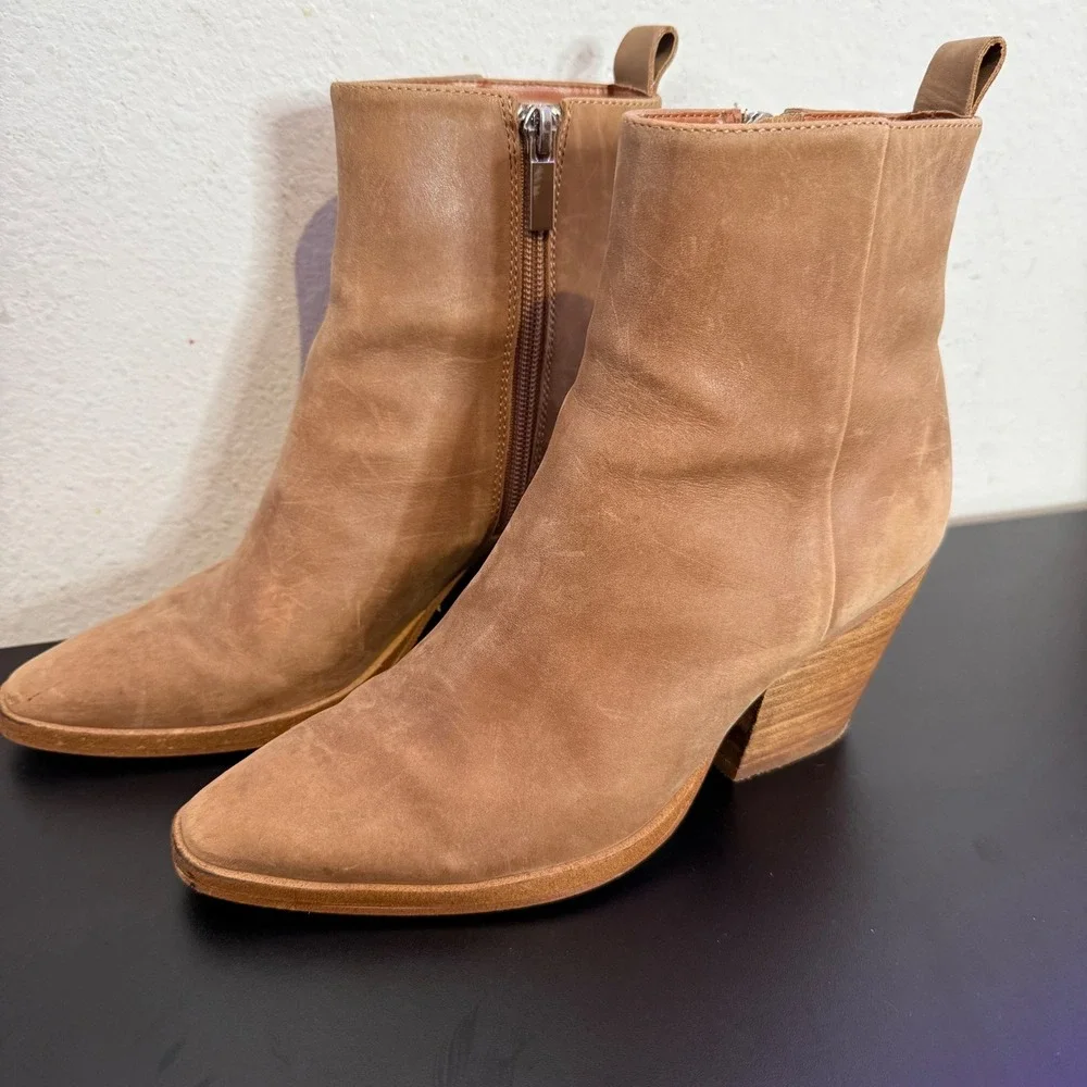 Tony Bianco Pointed Toe Leather Ankle Boots Size 6.5 Block Heel Western‎ BOHO